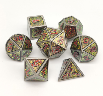 Hand geschnitzter Metallvielflächige Würfel-7-teiliger Satz für Tischplatte RPG