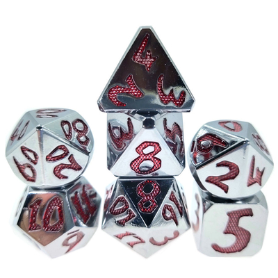 Mehrzweck-kleine Metallwürfel, rotes Würfel-Polyeder-Set für Dungeons und Drachen, Silber-Rot