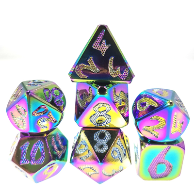 RPG-Würfel DND Ordentlicher, scharfer Prozess Druckguss-Polyeder-Mini-Würfelset mit schillernder Farbe für RPG-Spiele