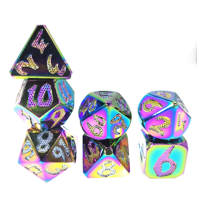 RPG-Würfel DND Ordentlicher, scharfer Prozess Druckguss-Polyeder-Mini-Würfelset mit schillernder Farbe für RPG-Spiele