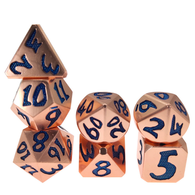 Blaue Würfel-umrandete vielflächiges Kundenbezogenheit RPG-Würfel-Satz Soem Scharfes RPG-Würfel-Zink-Gold
