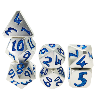 Luxuriöses 7-teiliges Set, robust für Dungeon und Dragon, handgegossene polyedrische Würfel, silberblau, für RPG- und DND-Spiele