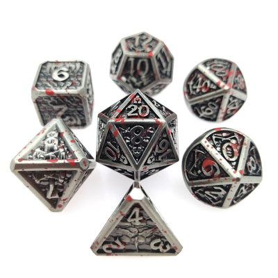 Handgefertigtes polyedrisches Würfelset aus Metall für RPG-Spiele in Silber und Schwarz