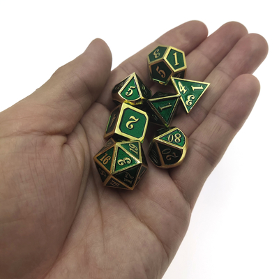 Haltbare RPG-Würfel-Satz-Überzug-rosa Metallwürfel-vielflächiges Vergoldungs-Grün