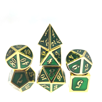 Haltbare RPG-Würfel-Satz-Überzug-rosa Metallwürfel-vielflächiges Vergoldungs-Grün