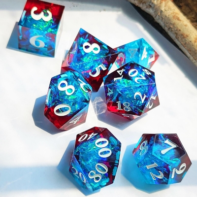 Mehrfarbige Resinwürfel DND#RPG Rot und Blau Glatte Textur