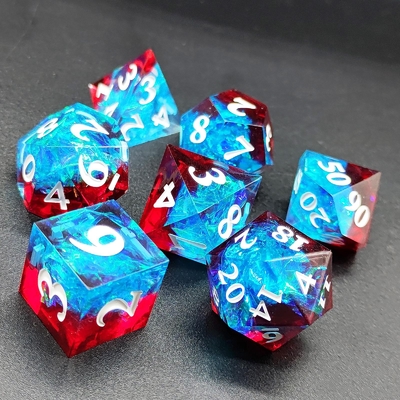 Mehrfarbige Resinwürfel DND#RPG Rot und Blau Glatte Textur