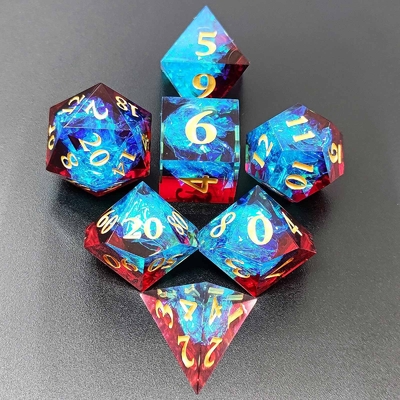 Mehrfarbige Resinwürfel DND#RPG Rot und Blau Glatte Textur
