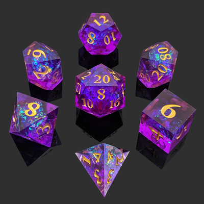 Violett Harz Würfel 7PCS DND Drache und Dungeon Polyeder Scharfe Kante