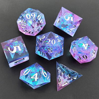 Violett Harz Würfel 7PCS DND Drache und Dungeon Polyeder Scharfe Kante
