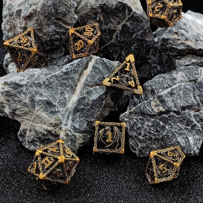Hohl Multi-Face Metall Würfel Set D20 Scharfschnitt Fliegender Drache