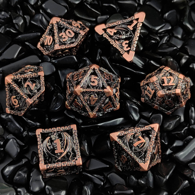 Hohl Multi-Face Metall Würfel Set D20 Scharfschnitt Fliegender Drache