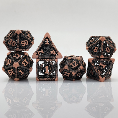 Hohl Multi-Face Metall Würfel Set D20 Scharfschnitt Fliegender Drache
