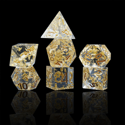 Handwerk Goldfolie Harz RPG Würfel Set Drache und Kanal#Dnd#Rpg#Coc