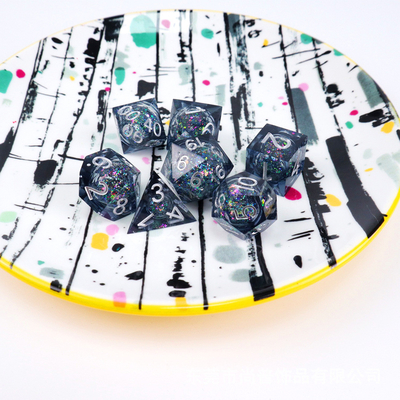Blau-grauer Glitter Flüssigkeit Naturharz mehrfache Würfel-Suite Drache und Dungeon Dnd Würfel