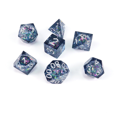 Blau-grauer Glitter Flüssigkeit Naturharz mehrfache Würfel-Suite Drache und Dungeon Dnd Würfel