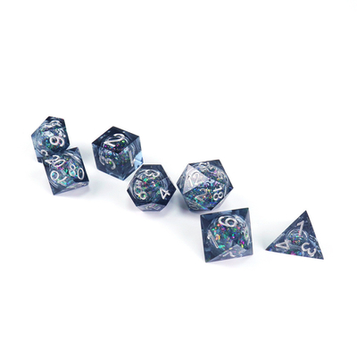 Blau-grauer Glitter Flüssigkeit Naturharz mehrfache Würfel-Suite Drache und Dungeon Dnd Würfel