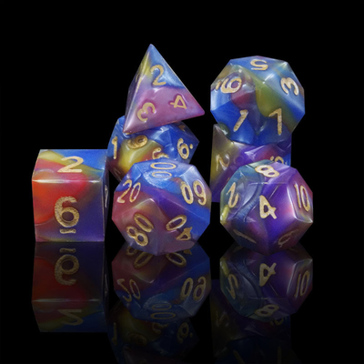 Drei Farben von Marmorharz Rpg Würfel mit Universal Logo