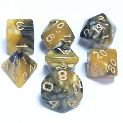 Gelb und Schwarz Marmor Harz RPG Würfel Desktop-Spiel Würfel Set