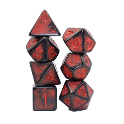 Antike alte schwarze Rücken rotes Harz Charakter Spielen Brettspiel Würfel Set DND Würfel