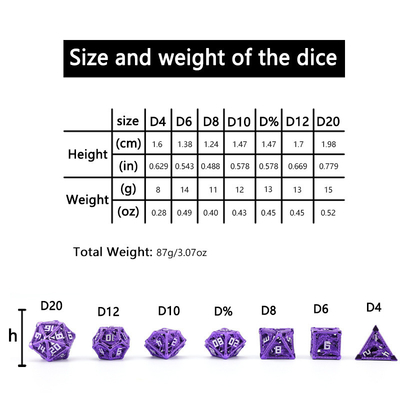 Metall Hohl Würfel Satz vielseitig Drachen DND Mist Kerker und Drachen Würfel 7 Würfel