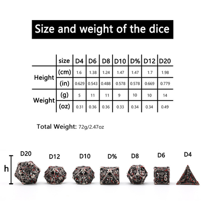 Hohles Metallwürfel-Set Polyeder benutzerdefiniertes Würfel-Drachen- und Drachenwürfel-Tischspiel