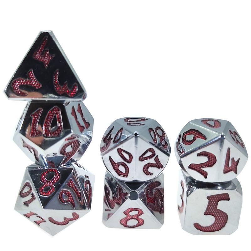 Mehrzweck-kleine Metallwürfel, rotes Würfel-Polyeder-Set für Dungeons und Drachen, Silber-Rot
