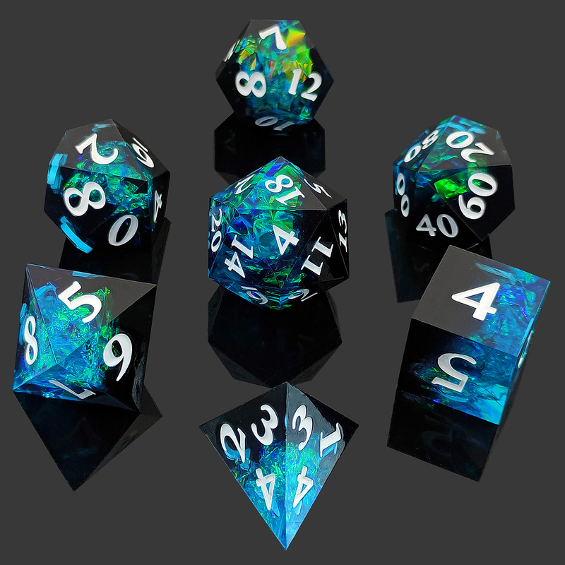 Zweifarbiger kundenspezifischer DND-RPG-Tanz-Set D6 D20 7 Formen-Polyeder-Set