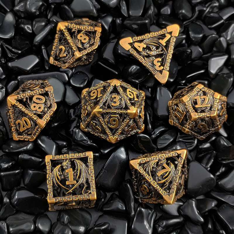 Hohl Multi-Face Metall Würfel Set D20 Scharfschnitt Fliegender Drache