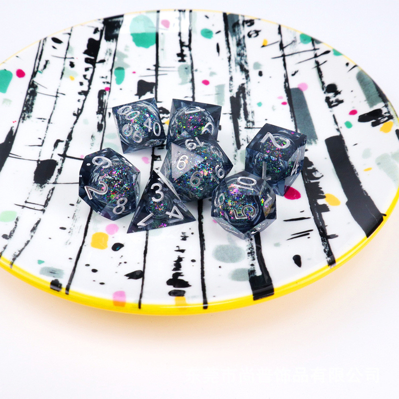 Blau-grauer Glitter Flüssigkeit Naturharz mehrfache Würfel-Suite Drache und Dungeon Dnd Würfel
