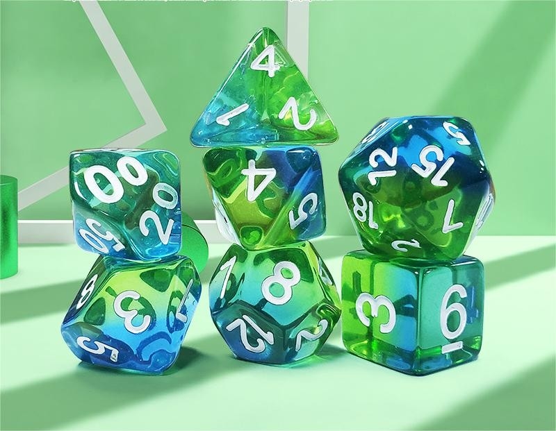 Minzgrüner Kristall aus Naturharz, vielfältiges Trittenspiel Dragon und Dungeon.